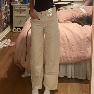 urban outfitters cream tapered baggy jeans
